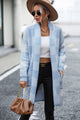 Plaid Dropped Shoulder Cardigan with Pocket Light Blue