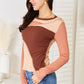 Double Take Color Block Exposed Seam Long Sleeve Top