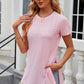 Eyelet Slit Round Neck Short Sleeve T-Shirt