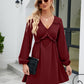 Frill Trim V-Neck Long Sleeve Dress