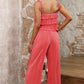 Layered Tie Shoulder Top and Wide Leg Pants Set