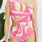 Marina West Swim Vitamin C Asymmetric Cutout Ruffle Swimsuit in Pink