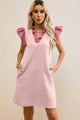 Ruffled V-Neck Cap Sleeve Mini Dress Blush Pink