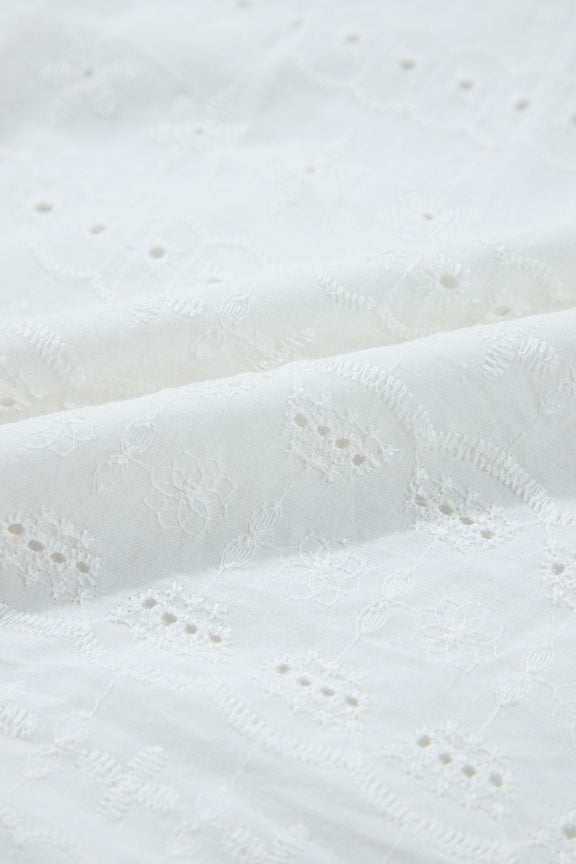 Lace Round Neck Flutter Sleeve Eyelet Blouse
