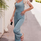 Notched Neck Tank Top and Tie Waist Wide Leg Long Pants Lounge Set