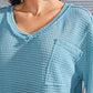 Waffle-Knit V-Neck Blouse with Breast Pocket