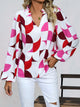 Perfee Frill Notched Long Sleeve Blouse Burgundy