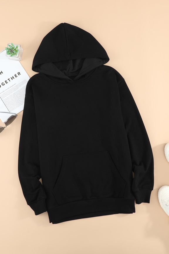 Dropped Shoulder Kangaroo Pocket Hoodie Black