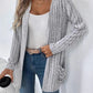 Ribbed Open Front Long Sleeve Cardigan with Pockets