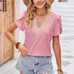 Eyelet V-Neck Petal Sleeve T-Shirt