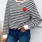 Heart Patch Striped Round Neck Long Sleeve Sweatshirt