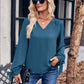 V-Neck Tie Cuff Puff Sleeve Blouse