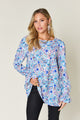 Double Take Full Size Printed Flounce Sleeve Blouse Sky Blue