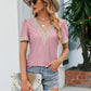 Contrast V-Neck Puff Sleeve Top