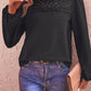 Perfee Swiss Dot Lace Trim Long Sleeve Blouse