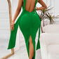 Backless Ruched Slit Maxi Dress