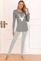 Graphic Round Neck Top and Striped Pants Set Charcoal
