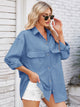 Pocketed Snap Down Dropped Shoulder Denim Shacket Dusty Blue