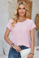 Eyelet Round Neck Rolled Short Sleeve T-Shirt Blush Pink
