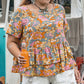 Plus Size Layered Printed Round Neck Short Sleeve Blouse