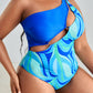 Plus Size Printed Ring Detail One-Shoulder One-Piece Swimsuit