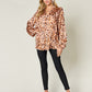 Double Take Full Size Printed Ruffle Trim Balloon Sleeve Shirt