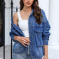 Button Up Dropped Shoulder Denim Jacket with Pockets