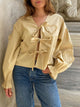 Tied Flounce Sleeve Blouse Pastel Yellow