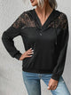 Perfee Lace Trim Dropped Shoulder Hoodie Black