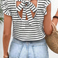 Tied Striped V-Neck Cap Sleeve T-Shirt