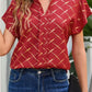 Printed Notched Short Sleeve Blouse