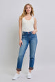 Judy Blue Full Size Plaid Print Cuff Straight Leg Jeans with Pockets Medium