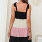 Color Block Tie Shoulder Tiered Dress