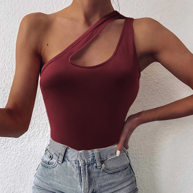 One Shoulder Cutout Cami Wine