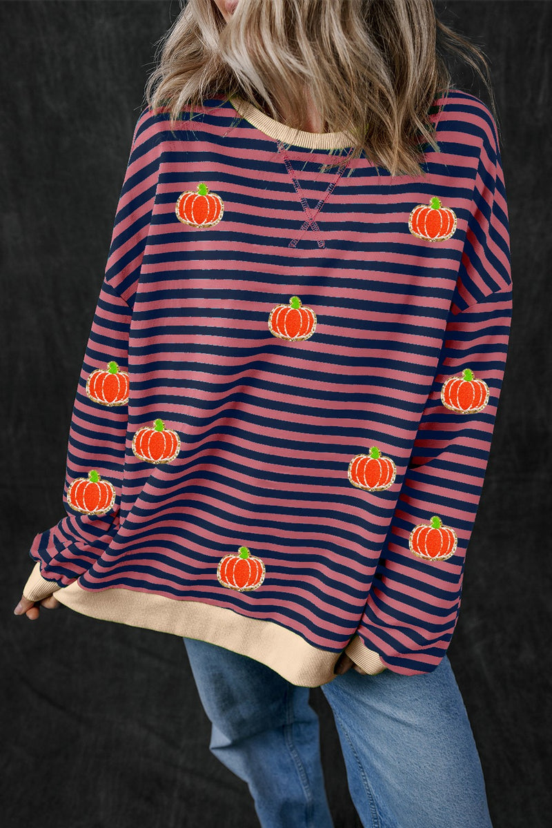 Pumpkin Striped Long Sleeve Sweatshirt Dusty Pink