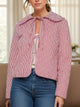Tied Striped Long Sleeve Jacket Deep Red