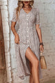 Animal Print Button Front V-Neck Tied Dress Tan