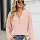 Ribbed Notched Long Sleeve T-Shirt