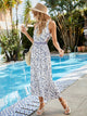 Printed Round Neck Sleeveless Midi Dress Light Blue