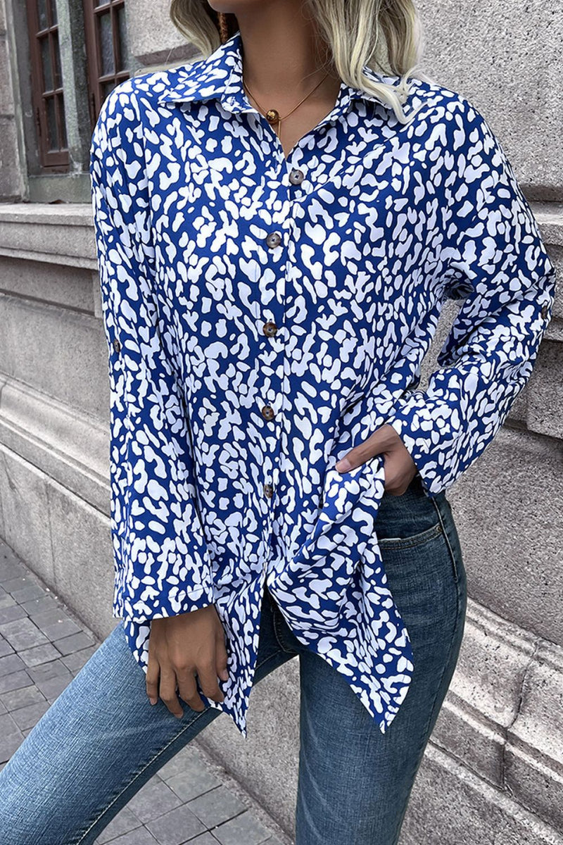 Ivy Lane Leopard Roll-Tap Sleeve Shirt
