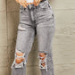 BAYEAS Acid Wash Distressed Cropped Straight Jeans