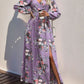 Slit Printed Surplice Long Sleeve Maxi Dress