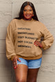Simply Love Full Size Letter Graphic Round Neck Sweatshirt Caramel