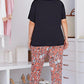 Plus Size Contrast Round Neck Tee and Floral Pants Lounge Set