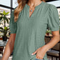 Eyelet Notched Short Sleeve Blouse