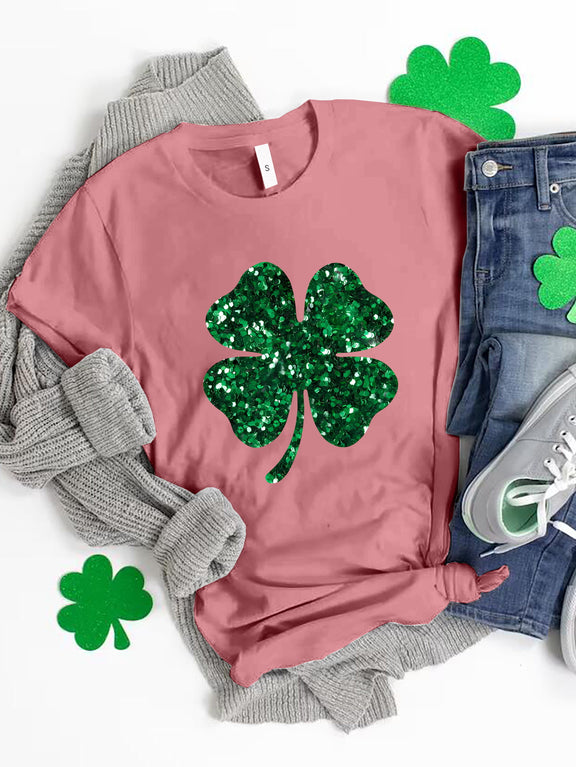 Lucky Clover Round Neck T-Shirt Dusty Pink