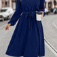 Tie Waist Notched Neck Long Sleeve Dress