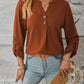 Decorative Button Notched Long Sleeve Blouse