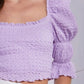 Mustard Seed Crinkle Texture Puff Sleeve Crop Top