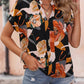 Printed Notched Short Sleeve Blouse